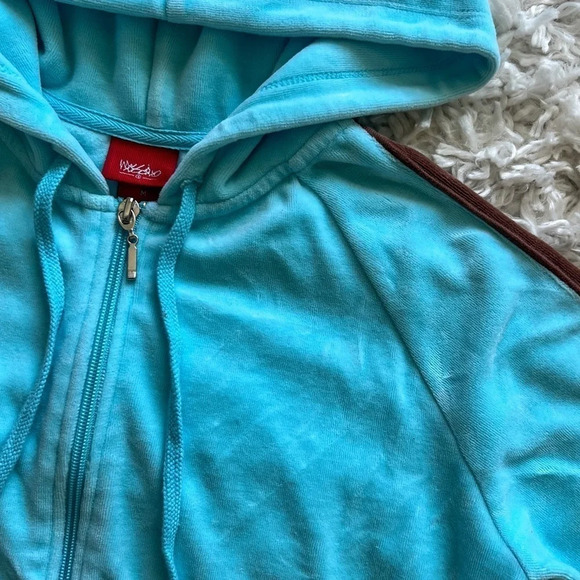 Y2K Mossimo Blue & Brown Velour Full Zip Hoodie - Picture 4 of 6